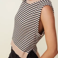 MONROW Merino Wool Sweater Vest DUSKWINTER/WHITEBLACKSTRIPES Hot